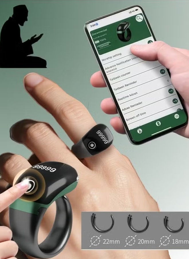 Super ZYouth Zikr Ring Arabic Smart Tasbih Ring Muslim Prayer Prayer Timing Reminder Tasbih Counter Smart Ring Wearing a Rosary Bracelet Type-C Charging - Image 3